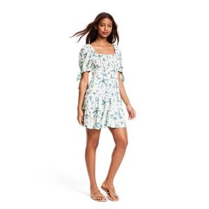 Women's Deep Sea Print Puff Sleeve Mini Dress - Agua Bendita x Target Cream/Blue